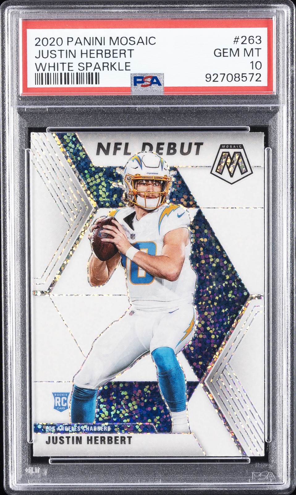 2020 PANINI MOSAIC WHITE SPARKLE #263 JUSTIN HERBERT PSA 10