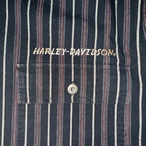 Harley Davidson Mens Black Striped Button Up Short Sleeve Shirt Size M - Picture 5 of 8