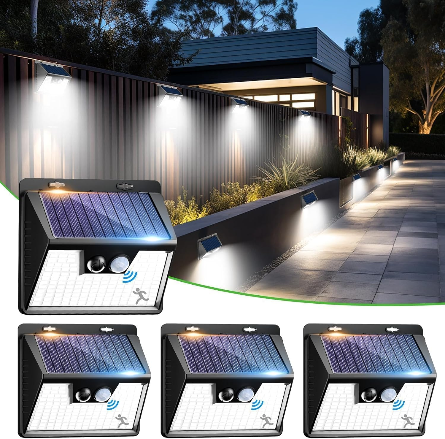 Nipify Solar Lights Outdoor Motion Sensor, 4 Pack 140LED 3 Modes IP65 Waterproof