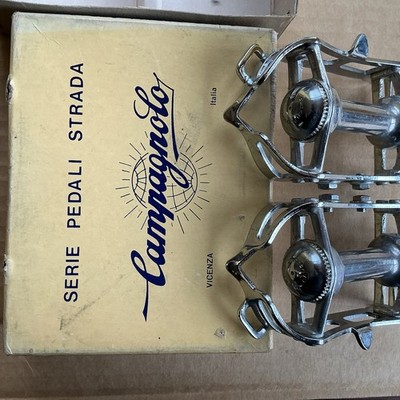 Campagnolo Vintage Chrome Cage Strada Pedale mit Loops NOS NIB.