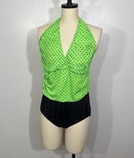 Vintage Swimsuit One Piece 1980s Neon Polka Dot 12