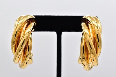 Napier Vintage Clip On Hoop Earrings Sculptural Gold Tone Chunky Signed 80s BinC