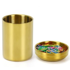 2 Pcs Gold Desk Organizer Set, Luxury Clip Holder  Pencil Holder Cup for Off...