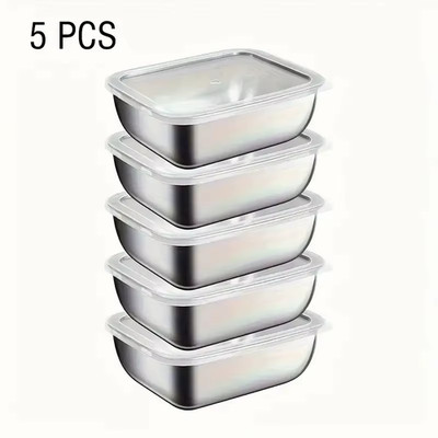 5Pcs Stainless Steel Food Storage Stackable Meal Prep Boxes for Kitchen Fridge L