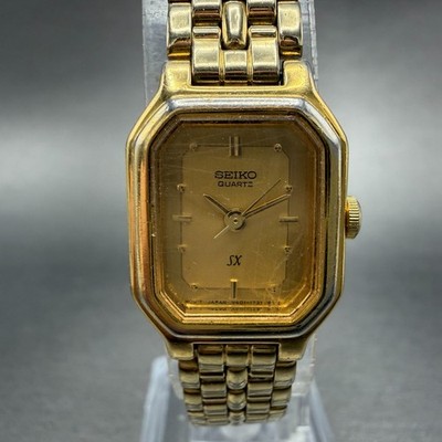 Seiko SX Watch Women 17mm Gold Dial Gold Tone Octagon V401-5251