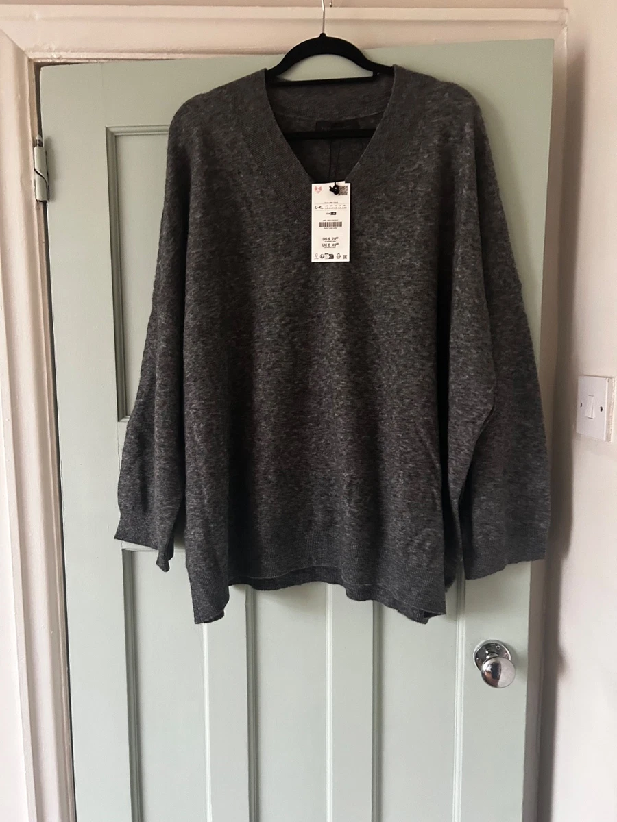 zara oversized  v neck grey wool ladies jumper size  L/XL Bnwt
