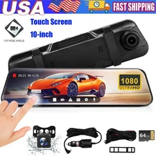 Touch Screen Dash Cam 10" 1080P Dual Lens Car DVR Recorder Front And Rear Camera