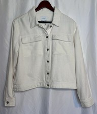 Jones New York Signature Ivory Button-Front Linen Cotton Blend Jacket Large New