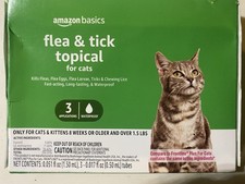 Amazon Basics Flea  Tick Topical Treatment for Cats - 3 Waterproof Applications