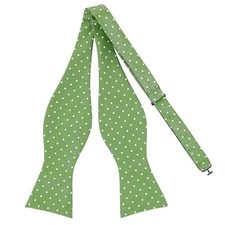 PenSee Mens Self Bow Tie Polka Dots Woven Silk Bow Ties 103-green White Dots