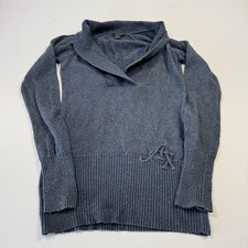 Armani Exchange Sweater Womens Medium Blue Shawl Collar Rib Knit Pullover Logo