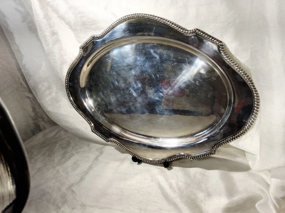 Bandeja para servir vintage de plata de ley de 20 pulgadas Foto 3 de 4