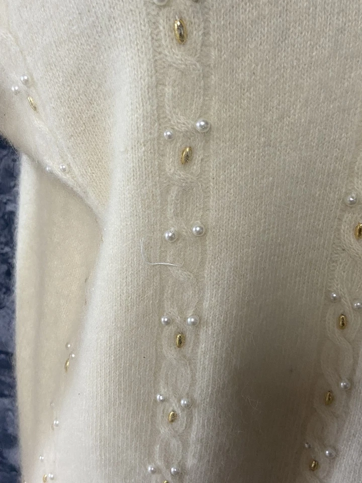 Suéter Vintage Marisa Christina Mujer Grande Lana Cuentas Perla Dorado Adornado Foto 4 de 4