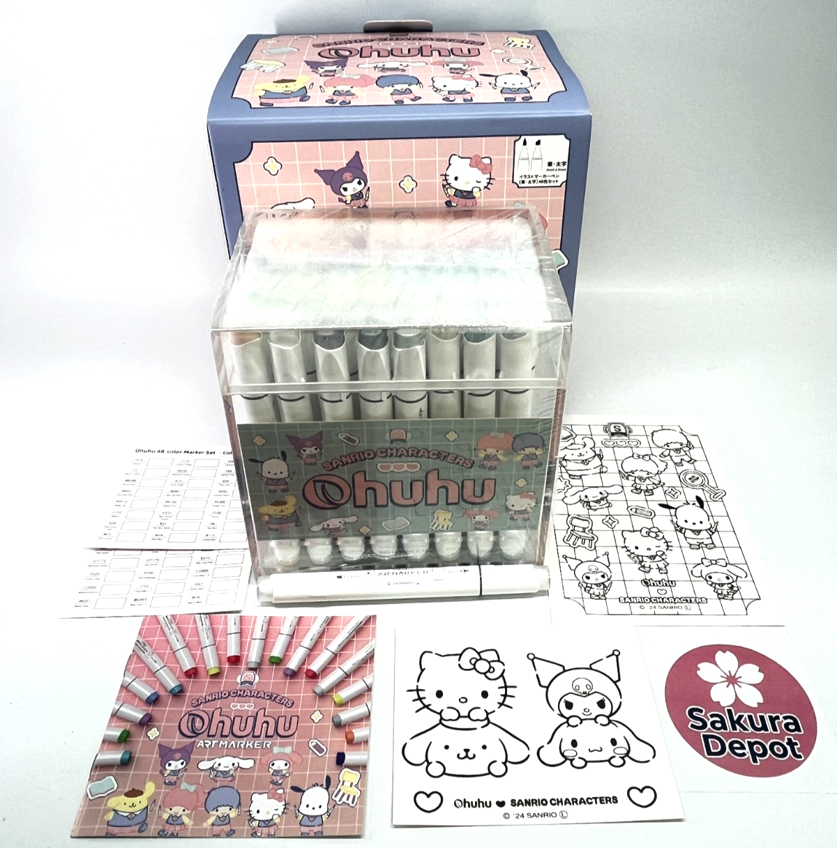 Sanrio x Ohuhu Alcohol Brush Marker Set 48 Brush Broad Tip Pastel +Blender Japan