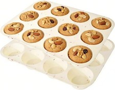 Silicone Muffin Pans for Baking Nonstick 2 Pcs, 12 Cup Regular Cupcake Pan, Food