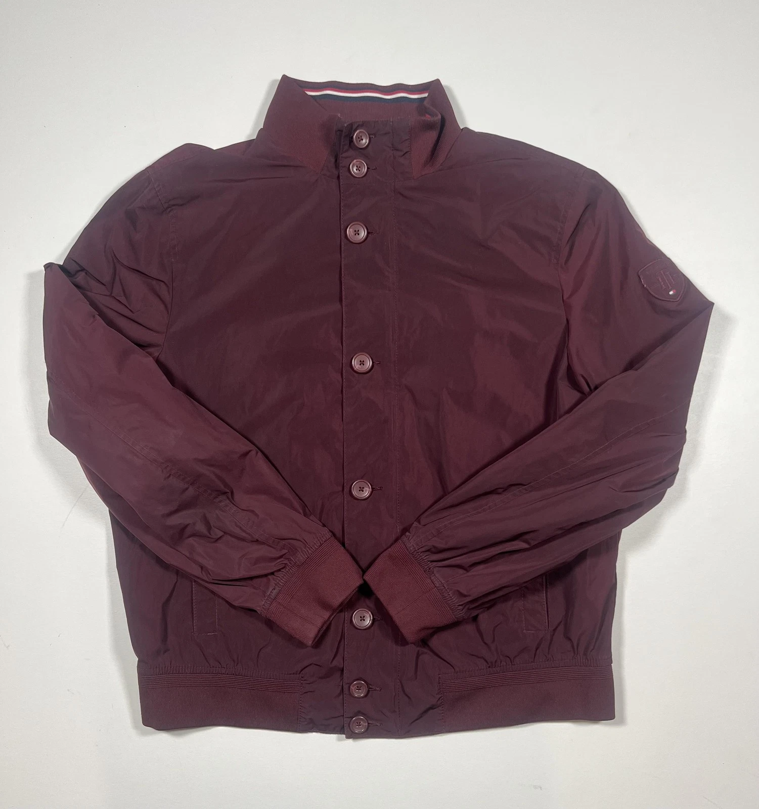 Tommy Hilfiger Jacket Mens Large Windbreaker Button Up Nylon Crest Patch