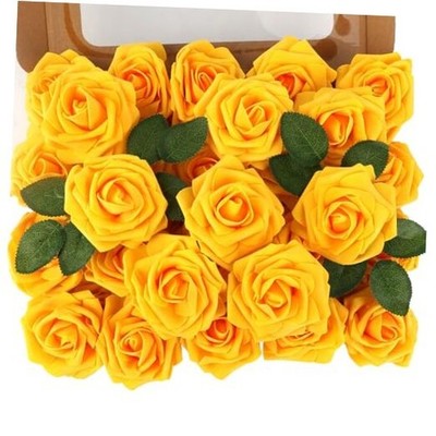 Artificial Flowers Real Touch Fake Flowers Soft Foam Roses with 30PCS Yellow