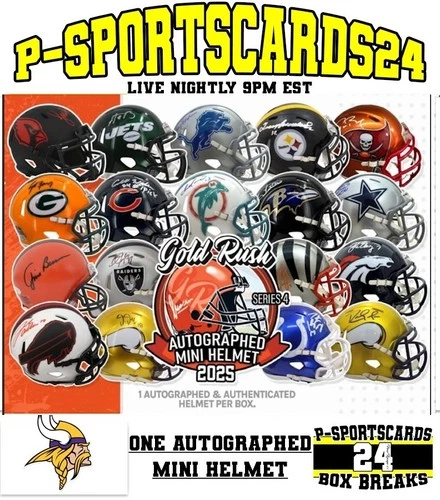 MINNESOTA VIKINGS 2025 GOLD RUSH SIGNED NFL FOOTBALL MINI HELMET LIVE FRIDAY
