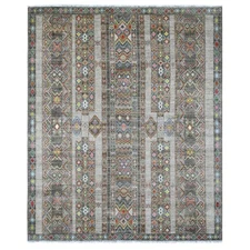 8'1"x9'6" Gray Geometric DesignBerber Influence Wool Hand Knotted Rug G20637