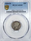 1916-D Mercury Dime PCGS AG03 True View Gold Shield