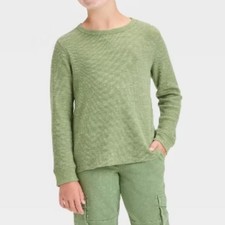 Cat Jack Boys' Olive Green Long Sleeve Thermal T-Shirt Size Large 10/12 NWT