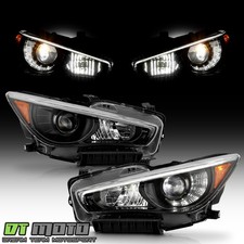 JDM BLACK For 2014-2022 INFINITI Q50 non-AFS LED Projector Headlights Left+Right