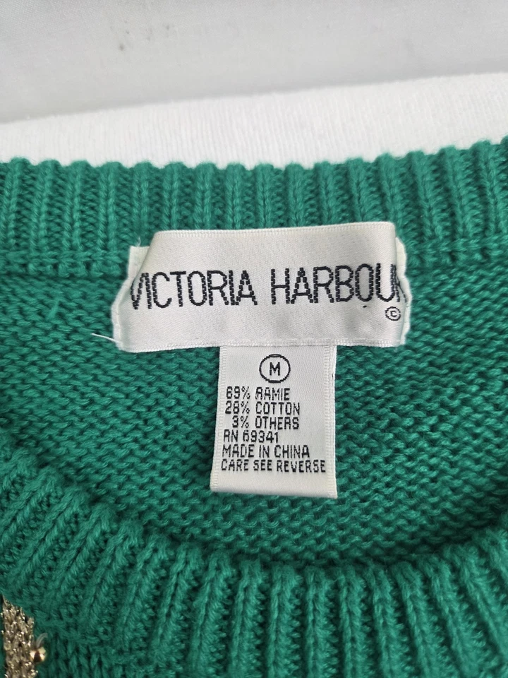 Victoria Harbour 绿色拉米/棉亮片针织女式假日毛衣 M 码 — 第 2/4 张图片