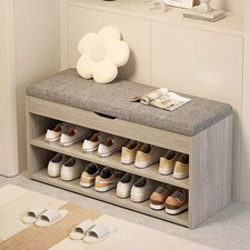 3-Tier Shoe Rack Storage Cabinet Bench Organiser White Fabric Seat Cupboard