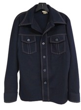 VINTAGE 70s SHIRT JACKET LEISURE NAVY BLUE KINGS ROAD SEARS DISCO HIPPIE MEDIUM