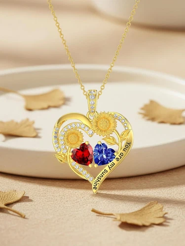 Double Birthstone Necklace 14K Gold Plated You Are My Sunshine Sunflower Necklac image 3