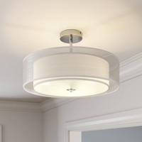 Lindby Textil Deckenleuchte Rund 50 Cm, Deckenlampe Stoff Weiß, 2 Textilschirme,