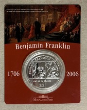 2006 FRANCE  BENJAMIN FRANKLIN 300TH  1/4 EURO SILVER COIN PROOF LIKE IN HOLDER