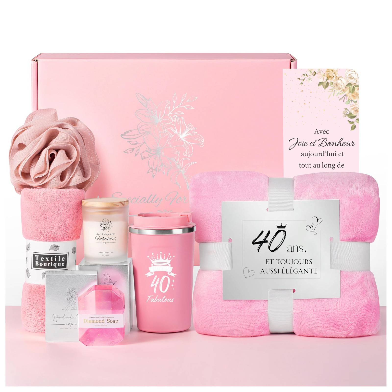 Cadeau 40 ans femme coffret personnalisé anniversaire avec miroir de poche