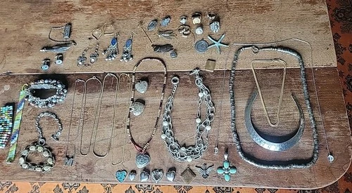 Vintage Costume Jewelry Lot-Brighton Bracelet, Snake Chain, Hearts, Rings
