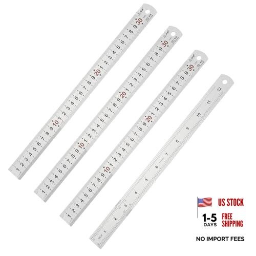 Righello dritto in metallo 30 cm/12", 4 pezzi acciaio inox 33 x 2,6 cm / 12,99 x 1,02" - Foto 1 di 7