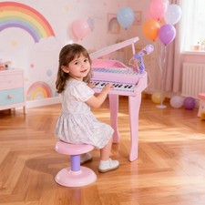 Mini Electronic Musical Piano 37 Key Keyboard Kids Toy Microphone Stool
