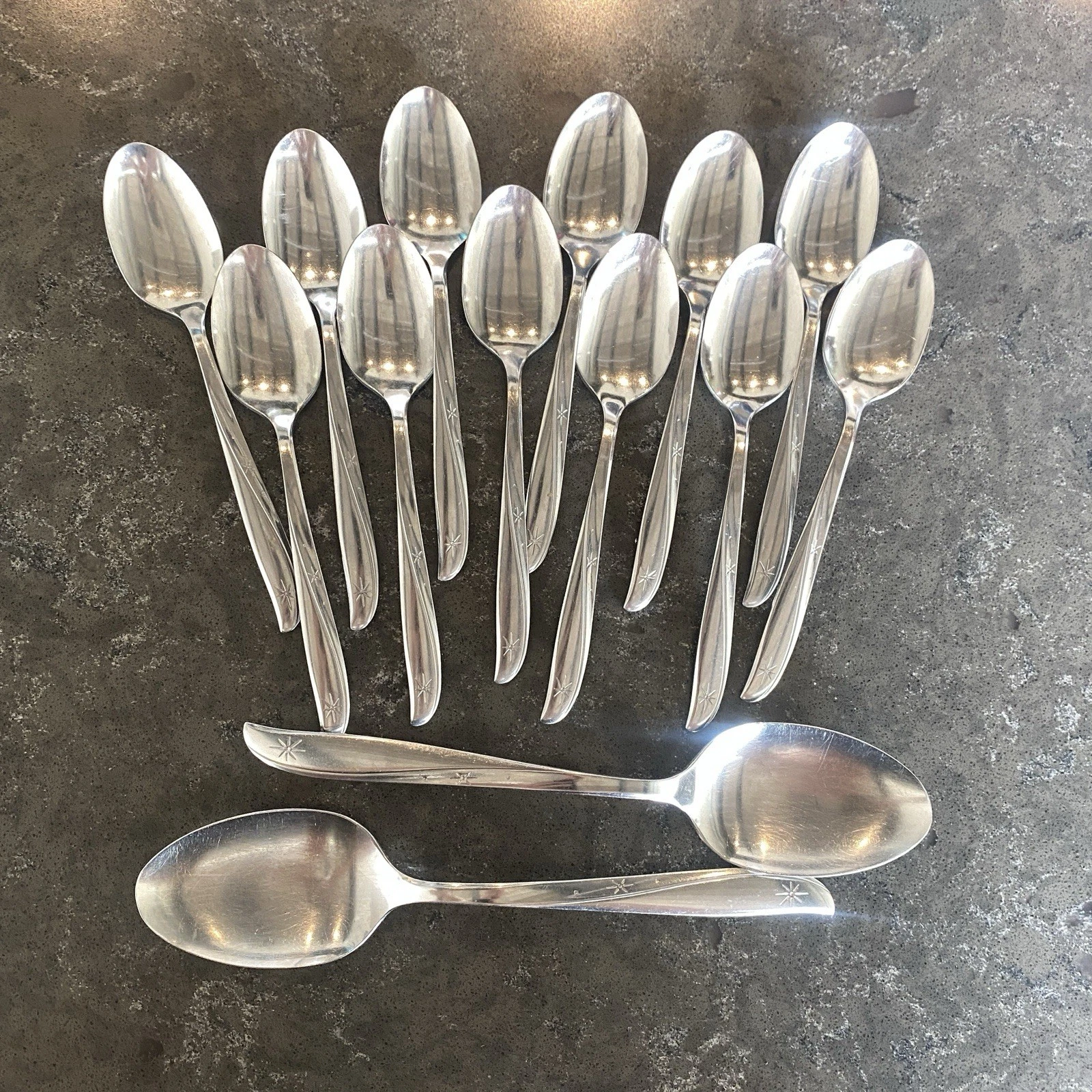 LOT 14 Oneida Twin Star Spoons Community Stainless Flatware MCM 12 Teaspoon + 2