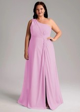 Azazie Brooke Candy Pink A-Line One Shoulder Chiffon Dress Size 18 New NWT