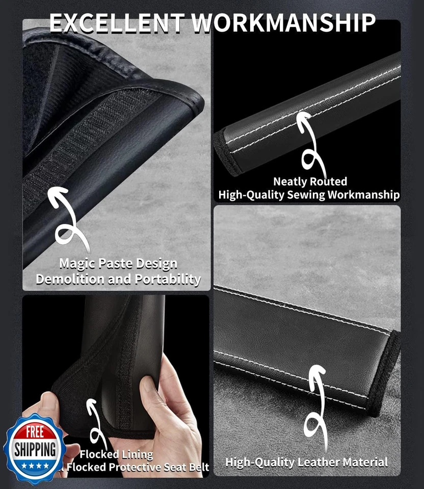 2 piezas fundas de cuero para almohadillas de cinturón de seguridad para hombros para accesorios Toyota para hombres y mujeres Foto 4 de 4