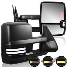 Pair Heated Power Towing Mirrors Compatible for Chevy Silverado 2014-2018 Black