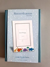 New in  Box Reed And Barton Jungle Parade Picture Frame 4x6 Silverplate Baby