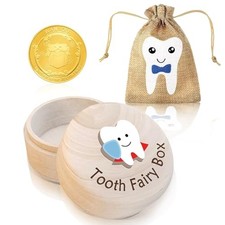 Tooth Fairy Box - Wooden Teeth Keepsake Collection Tooth Storage Container