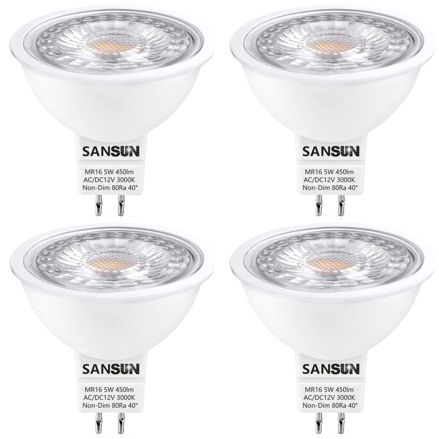 SANSUN 5W MR16 LED Landscape Light Bulbs, Low 4 Count (Pack of 1), 3000k 