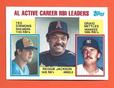 1984 Topps #713 AL Active Career RBI Leaders Jackson / Nettles / Simmons