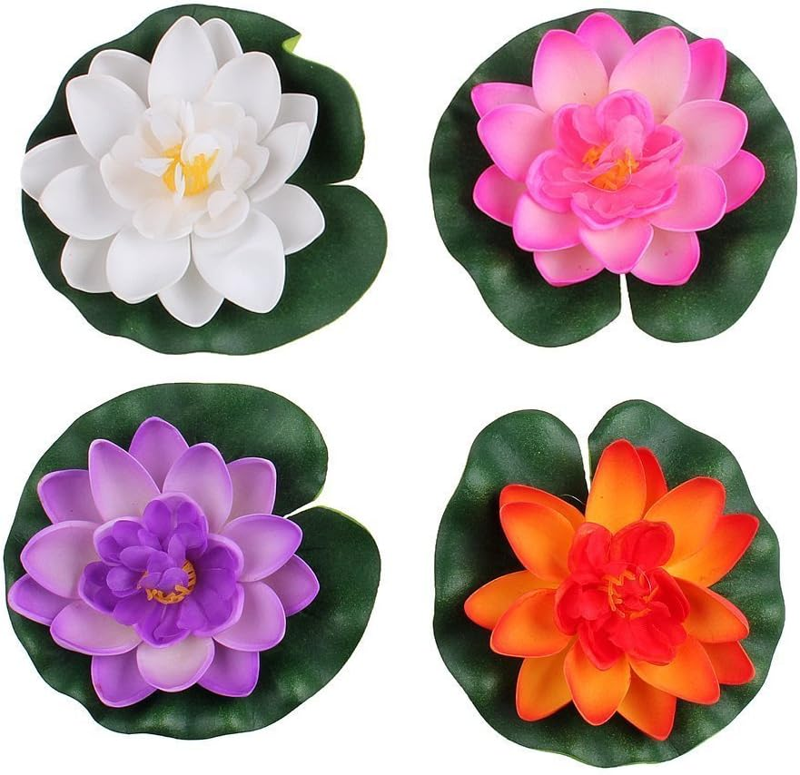 4 Pcs Artificial Foam Lotus Water Lily Flower Artificial Floating Pond Plants De