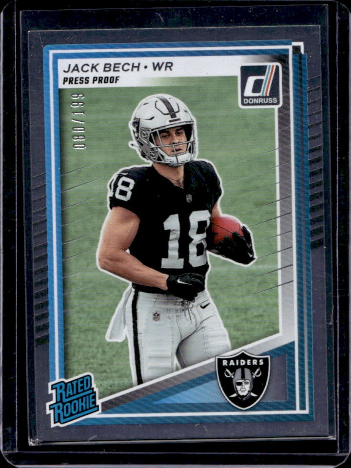2025 Panini Donruss Jack Bech Rated Rookie Press Proof Silver RC #/199 Raiders