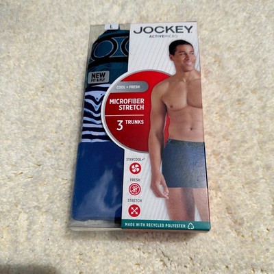 Jockey Mens ActiveMicro Microfiber Stretch Trunks 3-Pack Blue Striped Large NEW