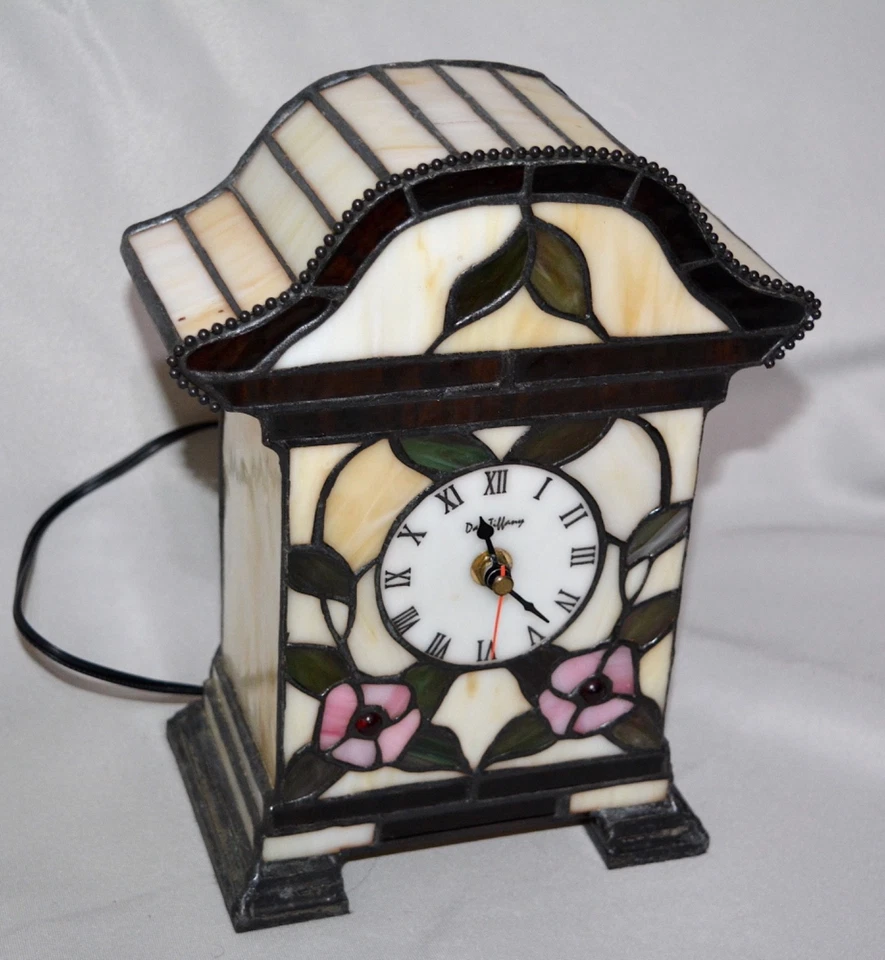 DALE TIFFANY Reloj Lámpara de Mesa Auténtico Pintado a Mano Vidrio Probado Foto 3 de 4