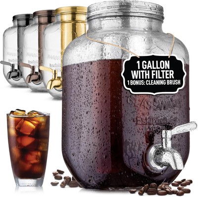 Zulay Kitchen 1 Gallon Cold Brew Coffee Maker   1 Gallon, Radiant Silver 