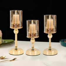 Gold Candle Holder for Table Centerpiece, Set of 3 Decorative Candle Holders ...